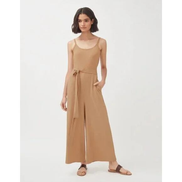 Cuyana V-Back Jumpsuit Tan Med Comfy Travel